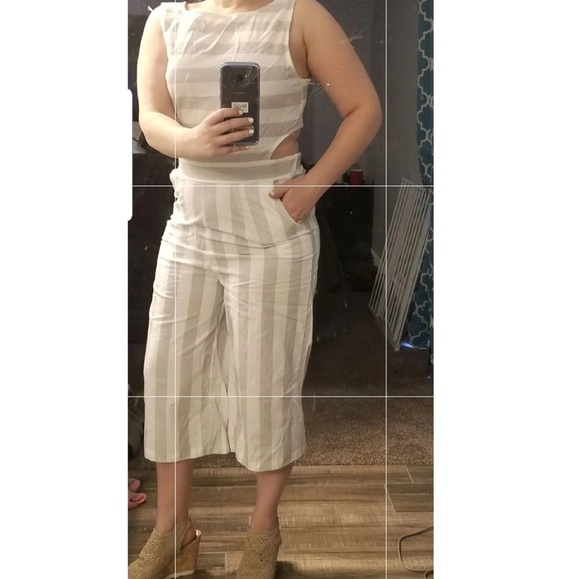 NWOT gray/white striped jumpsuit - Picture 3 of 3